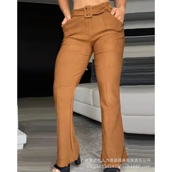 2023 Y2K INS Одежда, расклешенные брюки с высокой талией, облегающие брюки, Летние Осенние Элегантные женские брюки с поясом