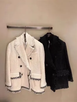 2023FW, осень-зима, новое женское высококачественное свободное Твидовое двубортное пальто, куртка, женское модное пальто, 2 цвета FS