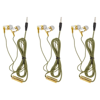 3X H-169 3,5 мм Проводка для сабвуфера MP3 MP4 с плетеным шнуром, универсальные музыкальные наушники с управлением Wheat Wire (золотистый)