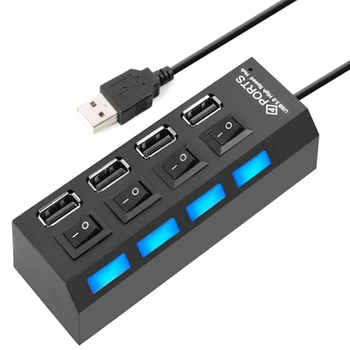 4 Порта USB-концентратор-разветвитель USB 2.0-концентратор LED с 4 переключателями включения/выключения для планшетного ноутбука Notebook