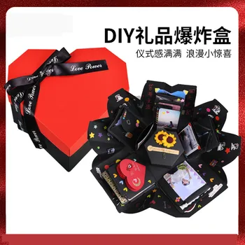 Caja de regalo en forma de corazón rojo y negro con lazos, cajas de embalaje para el Día de San Valentín, regalos sorpresa de