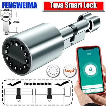 Euro Smart lock, замок Tuya, цилиндр блокировки паролем Tuya Tuya, кодовый замок без ключа, Цилиндровая дверь, электронный сердечник дверного замка