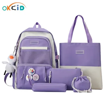 OKKID 6 шт./компл. школьный рюкзак для девочек-подростков, женский рюкзак для ноутбука, холщовые школьные сумки для женщин, студенческая сумка для книг в колледже