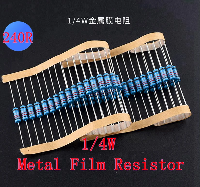 (100шт) 240R Ом 1/4 Вт металлический пленочный резистор 240R Ом 0,25 Вт 1% ROHS0