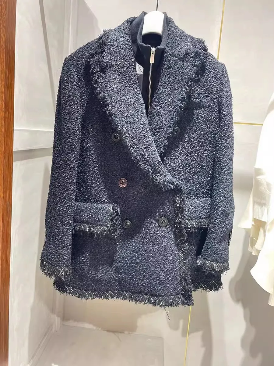 2023FW, осень-зима, новое женское высококачественное свободное Твидовое двубортное пальто, куртка, женское модное пальто, 2 цвета FS3