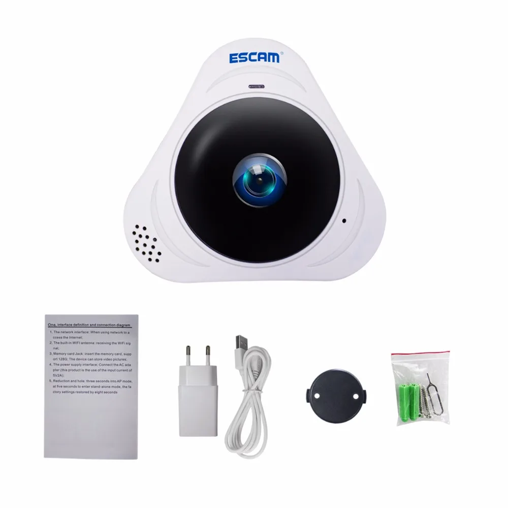 ESCAM Q8 HD 960P 1.3MP Панорамный Монитор 360 Градусов Fisheye WIFI ИК Инфракрасная Камера VR Камера С Двусторонним Аудио Продается4