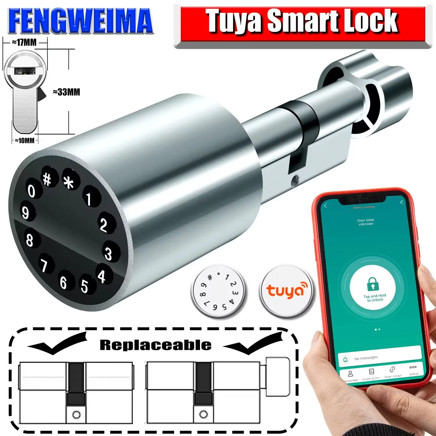 Euro Smart lock, замок Tuya, цилиндр блокировки паролем Tuya Tuya, кодовый замок без ключа, Цилиндровая дверь, электронный сердечник дверного замка0