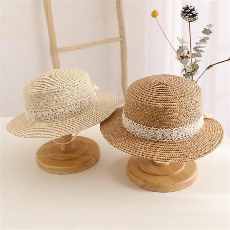 Детская соломенная шляпа большого размера с бантом 1/2 шт., популярные модели, пляжная шляпа для маленьких девочек, полая кружевная шляпа от солнца ручной работы1