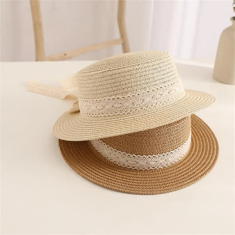 Детская соломенная шляпа большого размера с бантом 1/2 шт., популярные модели, пляжная шляпа для маленьких девочек, полая кружевная шляпа от солнца ручной работы4