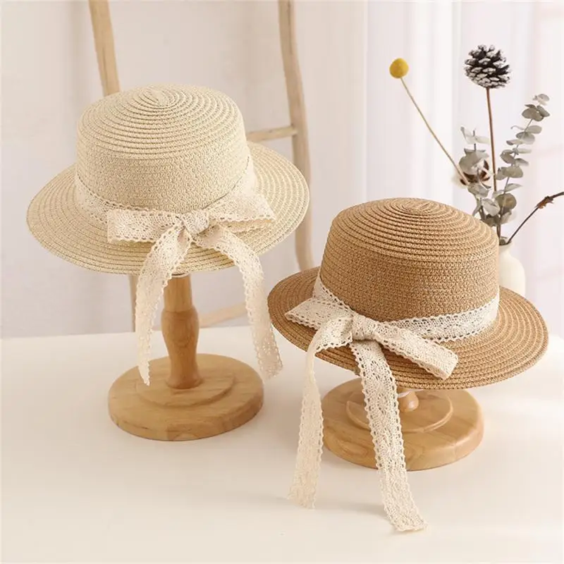 Детская соломенная шляпа большого размера с бантом 1/2 шт., популярные модели, пляжная шляпа для маленьких девочек, полая кружевная шляпа от солнца ручной работы5