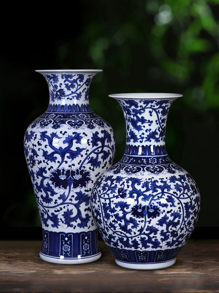 Керамическая ваза Цзиндэчжэнь, бело-голубая фарфоровая ваза, Цветочная композиция из шпагата в новом китайском стиле, фарфоровое украшение для гостиной0