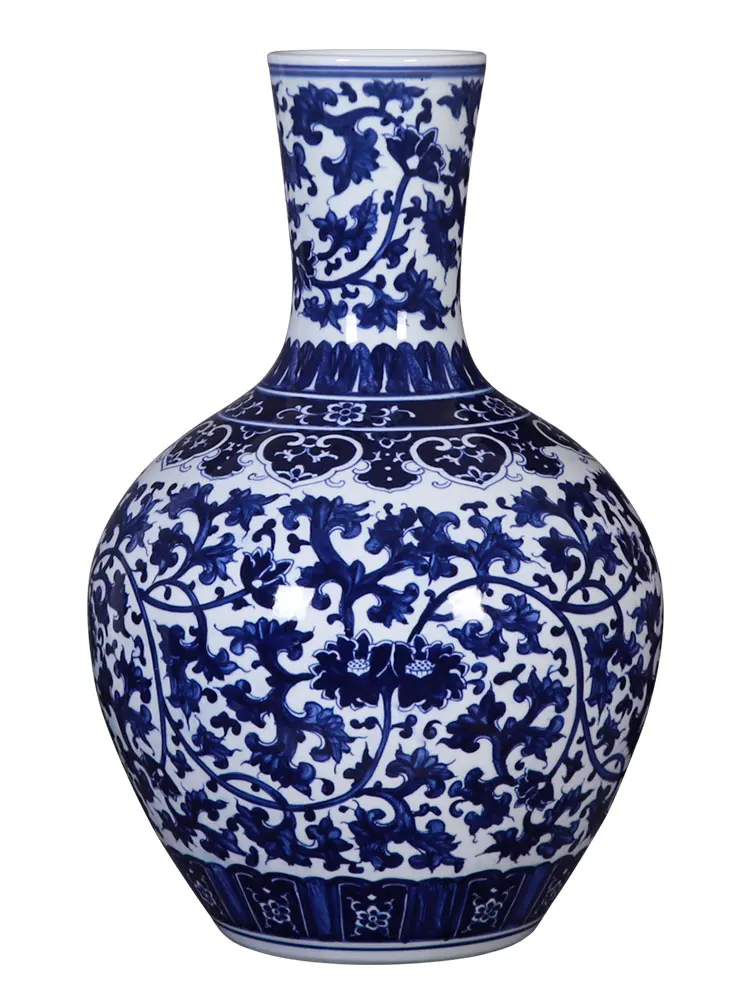 Керамическая ваза Цзиндэчжэнь, бело-голубая фарфоровая ваза, Цветочная композиция из шпагата в новом китайском стиле, фарфоровое украшение для гостиной1