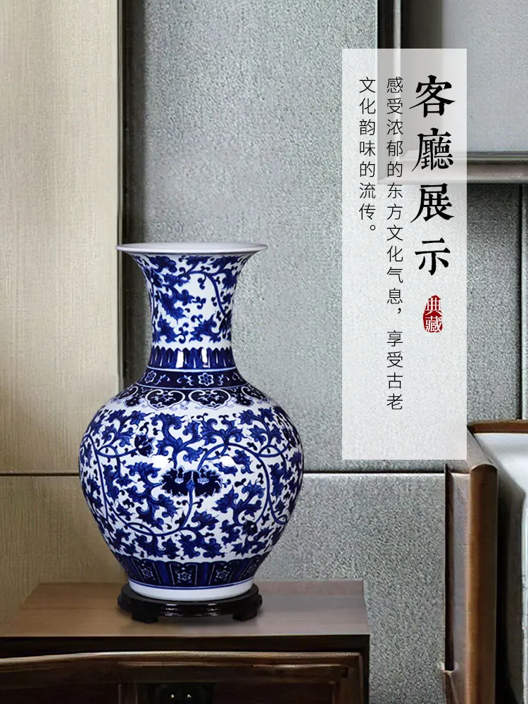 Керамическая ваза Цзиндэчжэнь, бело-голубая фарфоровая ваза, Цветочная композиция из шпагата в новом китайском стиле, фарфоровое украшение для гостиной3