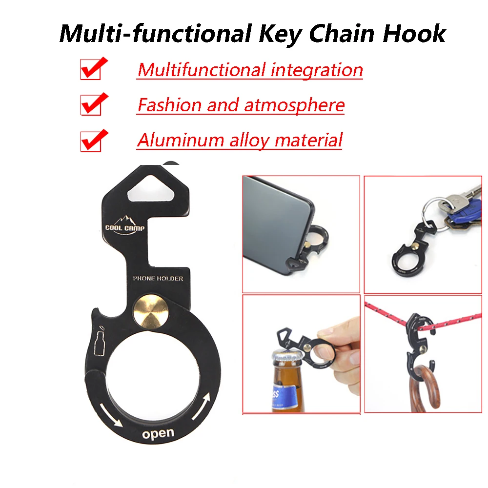 Многофункциональная цепочка для ключей из алюминиевого сплава, держатель для ключей, рама для мобильного телефона, Открывалка для бутылок, веревочный крюк для кемпинга на открытом воздухе.0