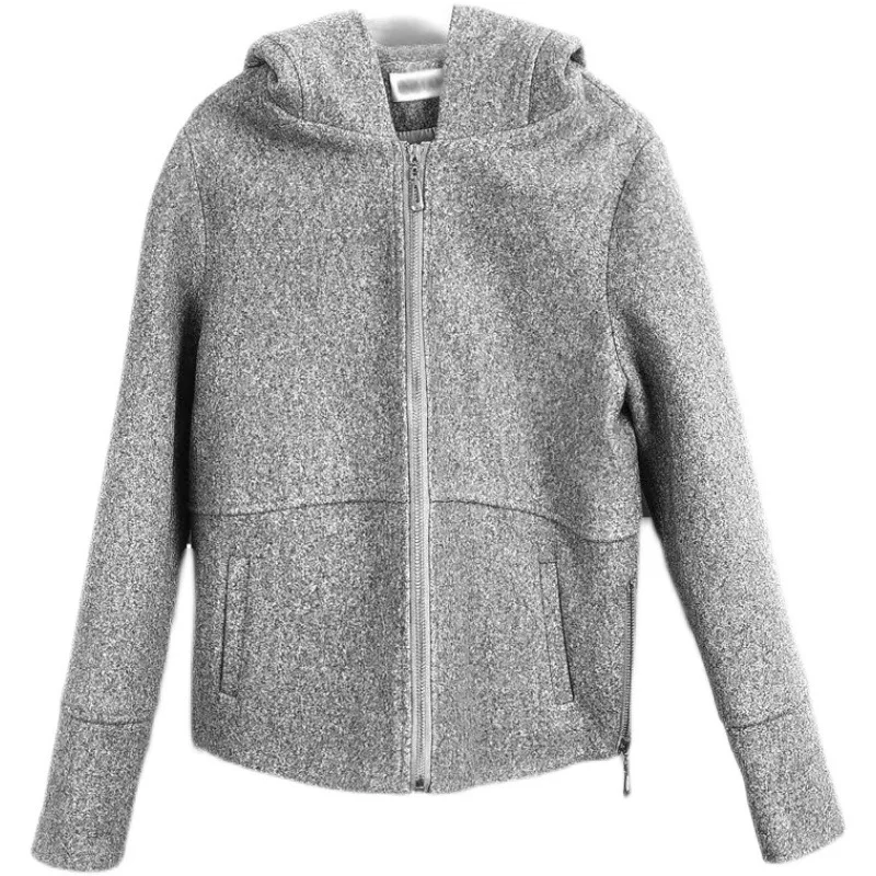 Приталенное шерстяное короткое пальто для женщин, весна и осень, новое однотонное шерстяное пальто с капюшоном для женщин, свитер4