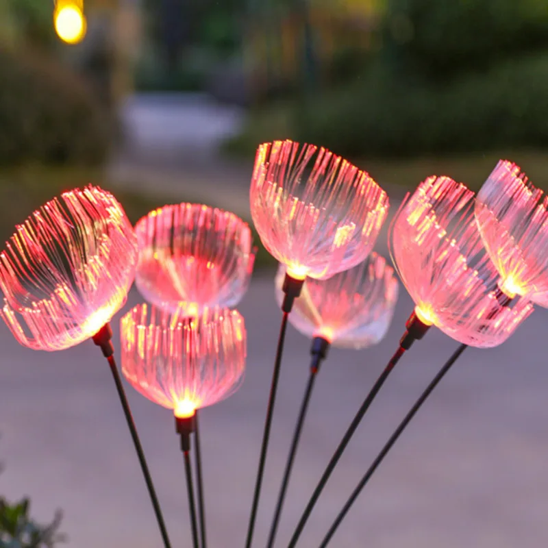 светодиодный солнечный волоконный светильник в виде медузы, наружные декоративные вставные фонари, 7 головок, теплый сад, звездная лужайка, ландшафтные фонари0