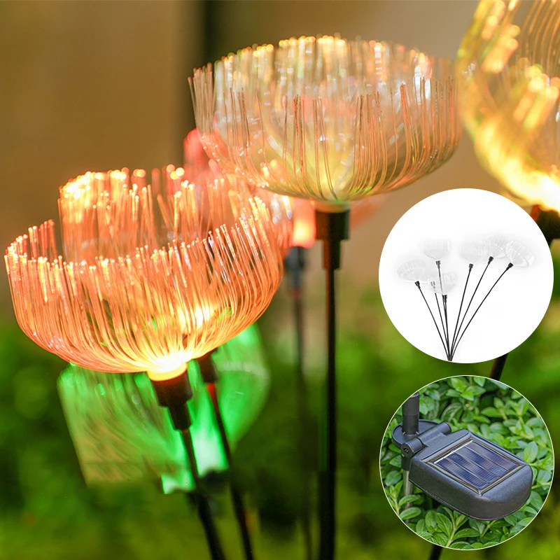 светодиодный солнечный волоконный светильник в виде медузы, наружные декоративные вставные фонари, 7 головок, теплый сад, звездная лужайка, ландшафтные фонари2