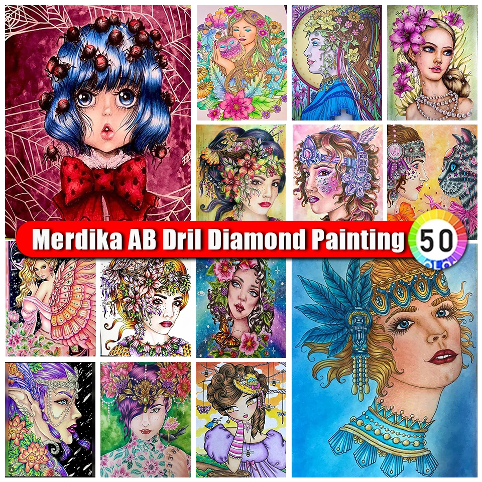 Сумка на молнии Merdika 5D AB Diamond Painting Girl Full Square Round Mosaic Art Картины из горного хрусталя Набор для мультяшной алмазной вышивки0