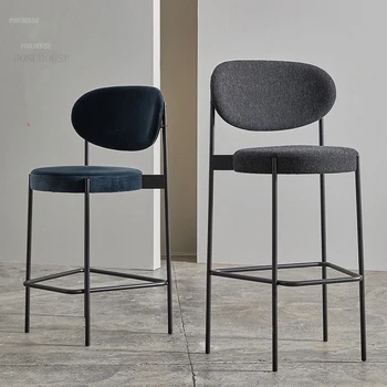 Барные стулья скандинавского дизайна, высокий табурет для дома, Барная мебель, Креативный барный стул для стойки регистрации, Простая тканевая спинка, барный стул B
