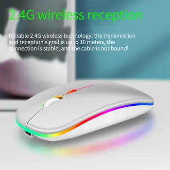 Беспроводная мышь RGB Перезаряжаемая беспроводная компьютерная бесшумная мышь Эргономичная игровая мышь со светодиодной подсветкой для портативного компьютера