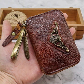 Винтажный кошелек для ключей из натуральной кожи, держатель для ключей, кошельки, Мужской Брелок на молнии, сумка для ключей, мужская Ключница, сумка-органайзер для ключей.