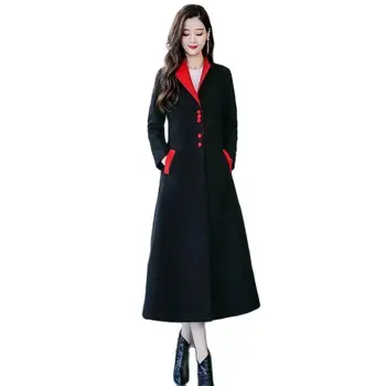 Высококачественное темпераментное Красное шерстяное пальто, женское осенне-зимнее новое Корейское тонкое утолщенное шерстяное пальто длиной выше колена, черное Q150