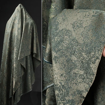Вышитая жаккардовая ткань Ретро Зеленая юбка-полукомбинезон Куртка Дизайнер одежды Ткань для самостоятельного шитья Полиэфирный материал по метрам
