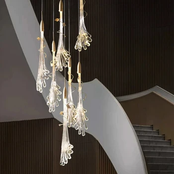 Двухуровневая лестничная люстра BOSSEN LED для отеля, обеденный стол, хрустальная головка, регулируемая по высоте, роскошная люстра Nordic light.