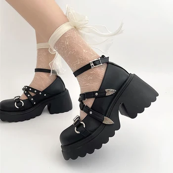 Женская обувь Осень-лето 2023, женские туфли-лодочки на платформе в стиле Лолиты Мэри Джейн, босоножки на танкетке, Кавайные милые повседневные девушки для косплея