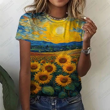 Женская простая удобная футболка, свободная Повседневная футболка, Летняя Повседневная футболка с короткими рукавами, Солнцезащитная футболка с 3D принтом
