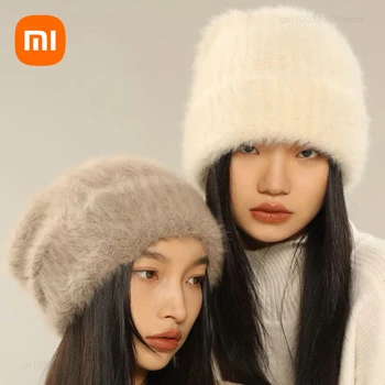 Зимние шапки Xiaomi, мужские и женские шапочки, вязаная шерстяная шапка из шерсти маленького кролика, мягкая теплая удобная женская эластичная вязаная шапка-кепка