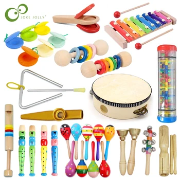 Игрушки для деревянных музыкальных инструментов Ксилофон, губная гармошка, Погремушка Macaras, Флейта, барабан, Кастаньеты, Kazoo, игрушки для раннего развития детей