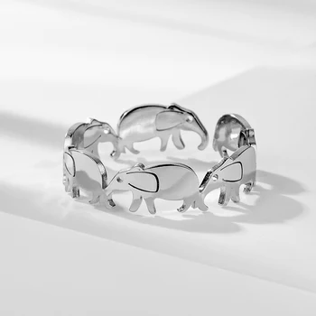 Индивидуальное Открытое кольцо из нержавеющей стали с головой и хвостом слона, круглое, Симпатичное, эстетичное, Регулируемое на палец, ювелирное украшение, подарок