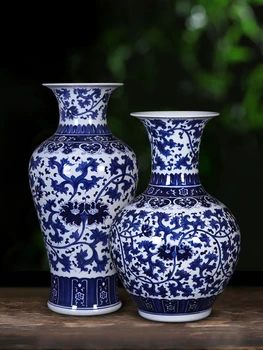 Керамическая ваза Цзиндэчжэнь, бело-голубая фарфоровая ваза, Цветочная композиция из шпагата в новом китайском стиле, фарфоровое украшение для гостиной