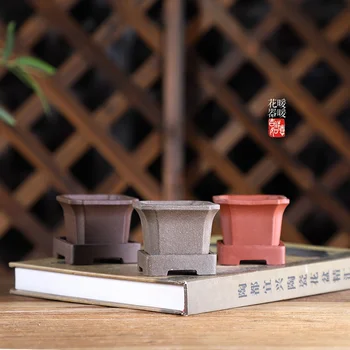Керамический квадратный горшок для бонсай с основанием, Традиционный цвет Природы, Суккуленты из Фарфора, украшение домашнего стола в саду