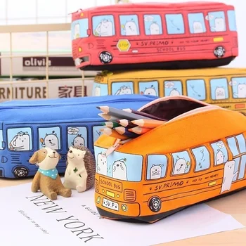 Креативный мультяшный школьный автобус Большой емкости, милая сумка для карандашей, детский подарок, офис, школьные принадлежности, пенал, канцелярские принадлежности