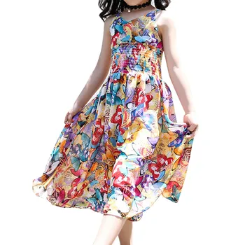 Летнее Шифоновое платье-комбинезон для больших детей в иностранном стиле с широкими штанинами в цветочек, платье трапециевидной формы, платье Подсолнуха для малышей