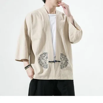 Летний мужской кардиган, рубашка-кимоно, японская одежда самураев, халаты, свободная мужская куртка Юката, уличная азиатская одежда, M-5XL