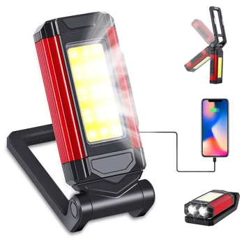 Магнитный рабочий фонарь COB, USB Перезаряжаемый светодиодный фонарик, Портативный фонарь, походный фонарь, кабель Type C, блок питания, Функциональная лампа