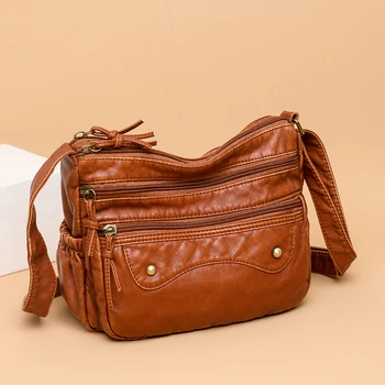 Модная сумка-мессенджер с несколькими карманами, вместительные женские сумки через плечо, новинка 2023 года, высококачественные женские сумки из промытой искусственной кожи
