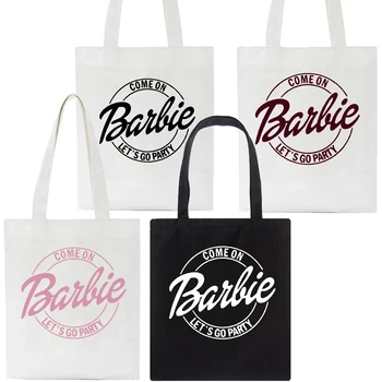 Модная холщовая сумка Barbie с белым принтом, сумка для покупок, дорожная сумка для студенток, Женские аксессуары, уличные портативные