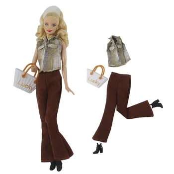 Модный комплект одежды для куклы Барби, блузка, топ, широкие брюки, Длинные брюки, сумка, обувь, наряды, аксессуары для куклы 1/6 BJD, Игрушка