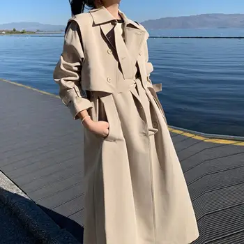 Модный тренч цвета хаки, женское новое свободное повседневное пальто, осень 2023 г.