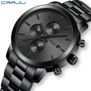 Мужские часы CRRJU с хронографом из нержавеющей стали, мужские роскошные водонепроницаемые часы с датой, аналоговые кварцевые деловые мужские часы