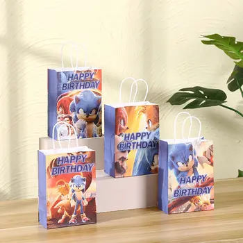 Мультяшная ручная подарочная сумка Sonic The Hedgehog, креативная подарочная упаковка для вечеринки в честь дня рождения, фестиваля, из крафт-бумаги