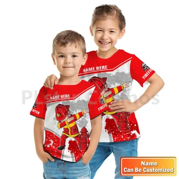 Настройте имя, пожарный, 3D Детская рубашка, топы с 3D принтом, футболка для мальчиков и девочек