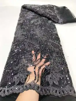 Новая черная роскошная Африканская кружевная ткань с блестками 2023 года, Французская сетчатая вышивка, Тюлевое кружево для Нигерийской свадьбы
