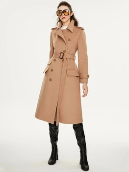 Осень/Зима 2023, новое модное облегающее пальто средней длины на шнуровке и с красивым вывихом, двубортное пальто средней длины