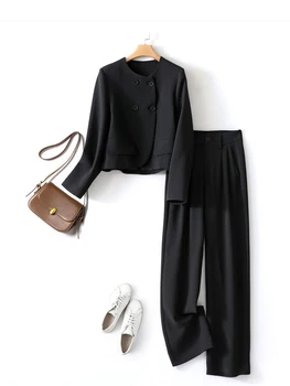 Отличный комплект офисного женского костюма для женщин 2023, осенний повседневный модный базовый комплект брюк с длинным рукавом, однотонная женская одежда