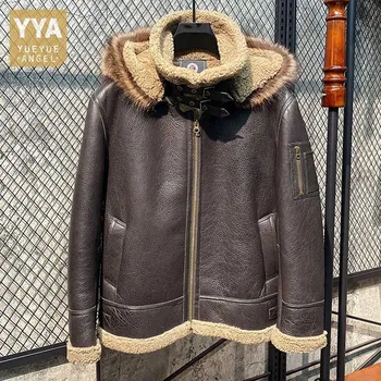 Пальто размера плюс 7XL, мужское зимнее пальто из овечьей шерсти, Толстая теплая куртка с подкладкой из натурального меха, толстовка с капюшоном, Пилотная куртка из натуральной кожи